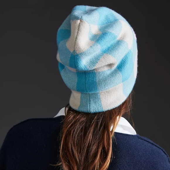 Kerri Rosenthal Handle with Care Cashmere Beanie - light blue check/plaid - Picture 3 of 11
